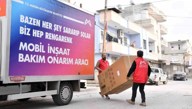 Mersin’de evi yanan aileye belediyeden eşya desteği