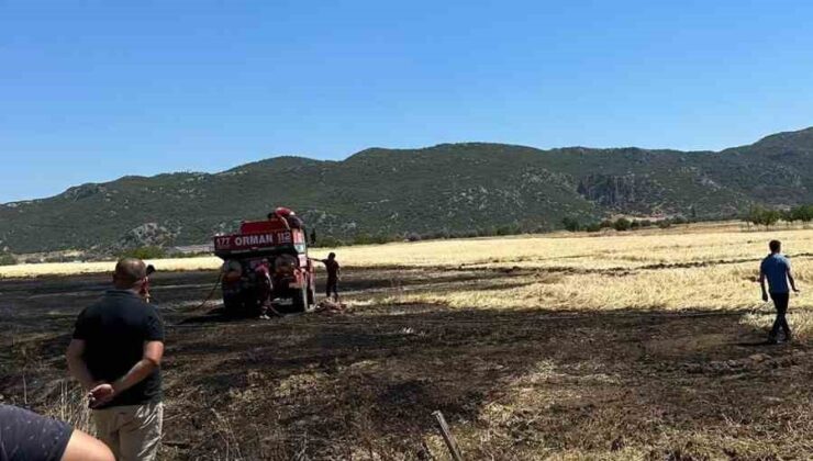 Burdur’da hasat yapılırken çıkan yangında 1 dekar alan yandı