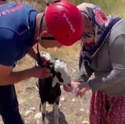 Kuyuya düşen keçi kurtarıldı