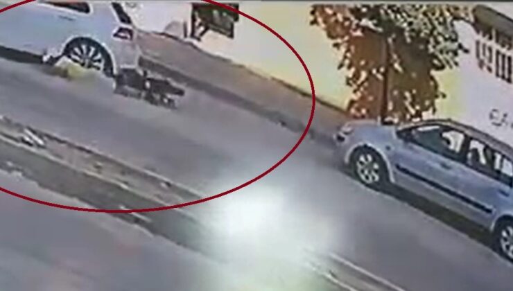 Motosiklet sürücüsünün ölümle burun buruna geldiği anlar kamerada