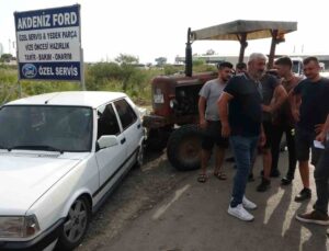 Test sürüşünde freni boşalan traktör park halindeki araçlara çarparak durabildi