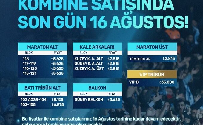 Adana Demirspor’un kombine satışlarında son gün 16 Ağustos
