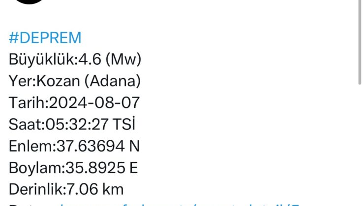 Adana’da 4,6 büyüklüğünde deprem meydana geldi