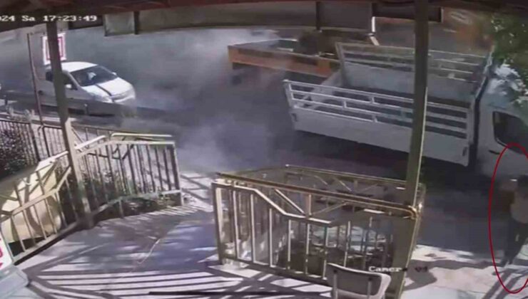 Freni patlayan kamyon 6 aracı biçti: Kaldırımda yürüyen vatandaşın ölümden son anda kurtulduğu anlar kamerada