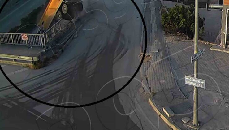Hafriyat kamyonunun 5 metrelik duvardan uçtuğu anlar kamerada