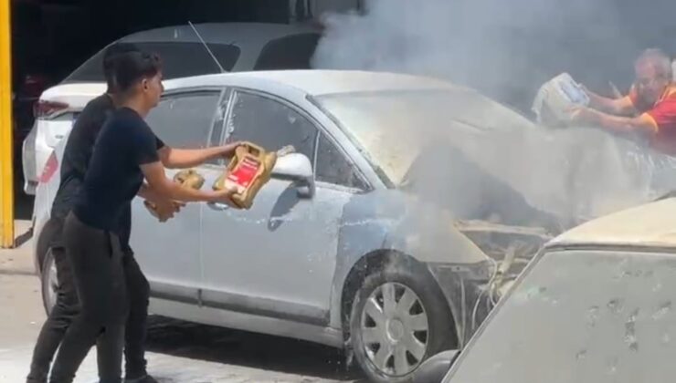 Kazadan sonra sanayiye götürülen araç alev aldı