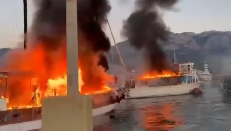 Kemer’de tekne alev alev yandı, yangının sıçradığı 2 teknede de hasar oluştu