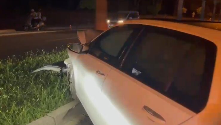Palmiye ağacına otomobil çarptı: 1 yaralı