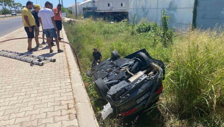 Şarampole uçan otomobildeki 2 kişi yaralı olarak kurtarıldı