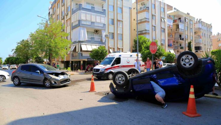 Takla atan araçtan burnu bile kanamadan çıktılar