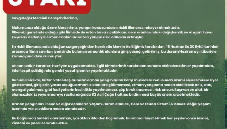 Vali Pehlivan, vatandaşları orman yangınlarına karşı duyarlı olmaya çağırdı