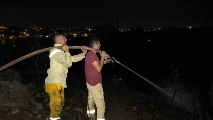 Alanya’da elektrik tellerinden çıkan makilik yangını söndürüldü