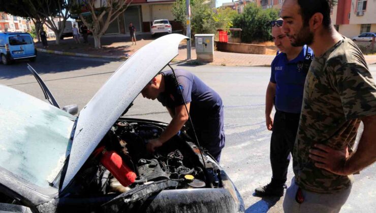 Burnuna gelen benzin kokusu sonrası aracı alev aldı