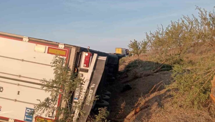 Kontrolden çıkan tır şarampole devrildi: 1 yaralı