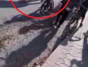 Gürültüye tepki gösteren şahsın 12 yaşındaki çocuğu dövdüğü anlar kamerada