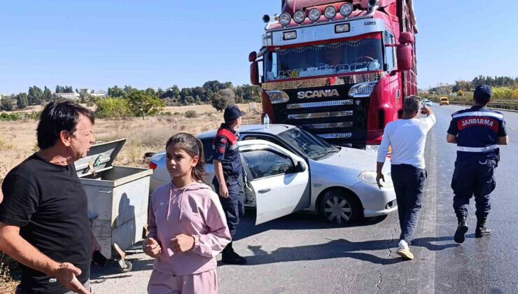 Kamyon önüne aldığı otomobili 500 metre sürükledi