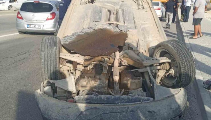 Ters dönen aracın sürücüsü yaralandı