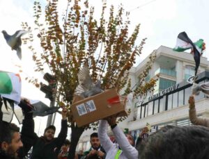 Antalya’daki Suriyeliler rejimin yıkılmasını gökyüzüne beyaz güvercin bırakarak kutladı