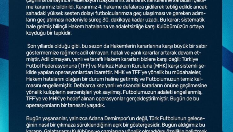 Adana Demirspor: “4. hakeme kararımızı defalarca bildirdik”