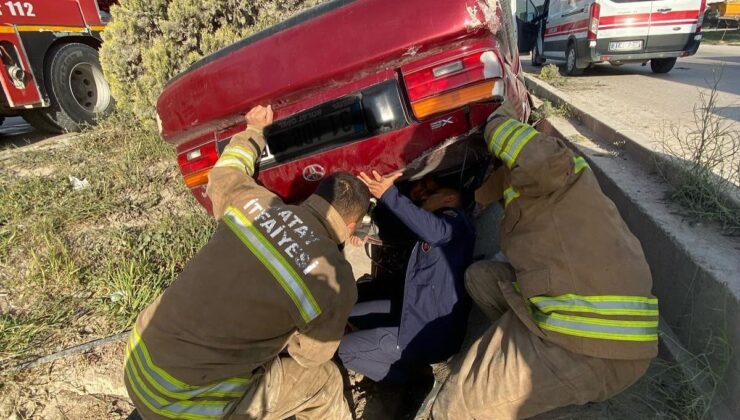 Antakya’da otomobil ters döndü: 2 yaralı