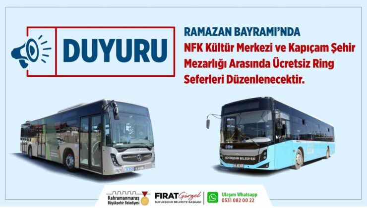 Kahramanmaraş’ta bayramda kabir ziyareti için ücretsiz toplu taşıma hizmeti