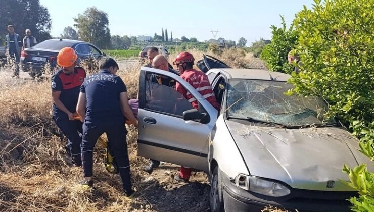 Dörtyol’da otomobil narenciye bahçesine uçtu