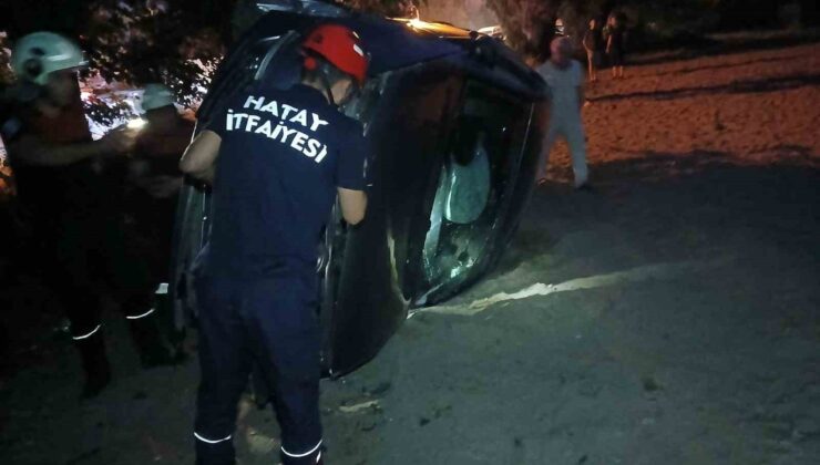Dörtyol’da yan yatan otomobilin sürücüsü yaralandı