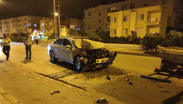 Kontrolden çıkan otomobil, kamyonete çarptı: 2 yaralı