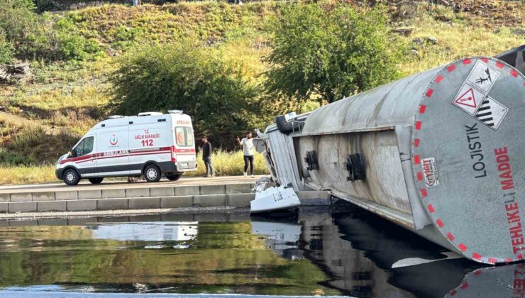 Osmaniye’de petrol yüklü tanker devrildi