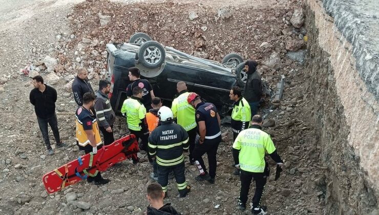 Ters dönen aracın sürücü yaralandı