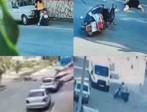 Alkollü sürücü otomobille motosikletlinin üzerinden geçti: O anlar kamerada