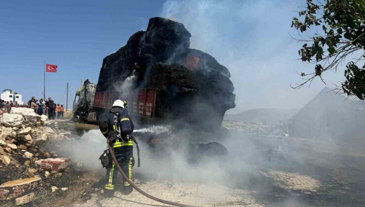 Antalya’da saman yüklü tır alev alev yandı