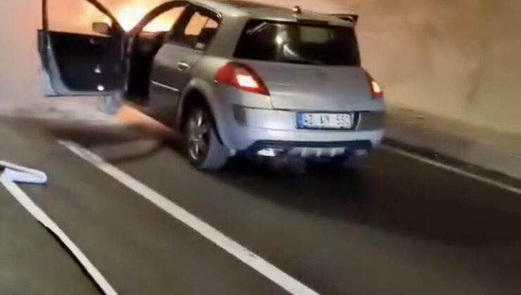 Demirkapı Tüneli’nde alev alan otomobil kullanılamaz hale geldi