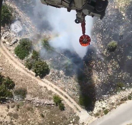 Bahçe yangını hava ve karadan müdahale ile söndürüldü