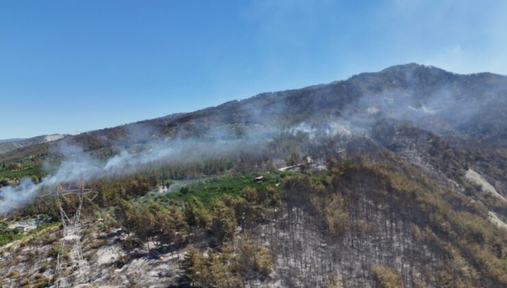 Hatay’da orman yangının etkili olduğu bölge havadan görüntülendi