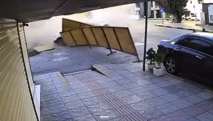 Otomobille çarpışan cip önüne ne geldiyse yıktı