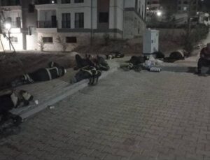 Saatler süren yangında yorgun düşen ‘Yangın Savaşçıları’ yerde uyuyarak dinlendiler